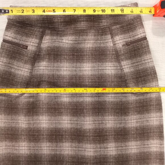 Vintage Womens Plaid Midi Skirt Brown Wool Check Cottagecore Preppy Classic Sz 2 - Picture 4 of 7